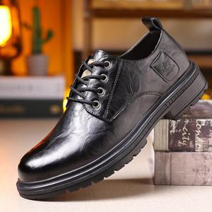 Chaussures décontractées pour hommes en cuir à lacets, bout rond, semelle extérieure en caoutchouc antidérapante, semelle intermédiaire en EVA, couleur unie, style professionnel - Product Image 1