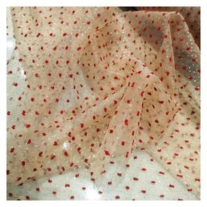 Tela de Organza con Diseño de Burbujas Jacquard y Puntos Suizos en Color Rojo YS-13, con Brillo Dorado, para Vestidos de Fiesta - Product Image 4