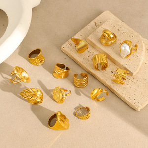 Bague géométrique ajustable en acier inoxydable pour femme vintage personnalisée avec chaîne croisée en plaqué or bijoux empilables - Product Image 2