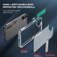Coque de téléphone en TPU PC transparent 2-en-1 renforcée anti-chute avec support métallique pour iPhone 16 Plus 15 14 13 Pro – Vente en gros