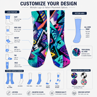 Chaussettes personnalisées imprimées en coton doux, motif OEM, couleur et illustration sur mesure pour équipes scolaires, clubs, promotion, mode, vente au détail, articles de mercerie