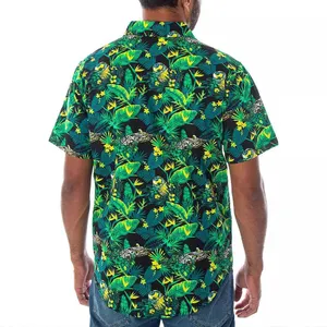 Top Quality Customized Green Men Summer Short Sleeve Hawaiian Beach Shirt