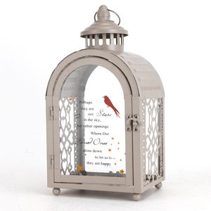 Personalizza lanterna commemorativa nera grigio Vintage cimitero candela lanterna in metallo ferro battuto vetro tempesta vento lanterna candela - Product Image 2