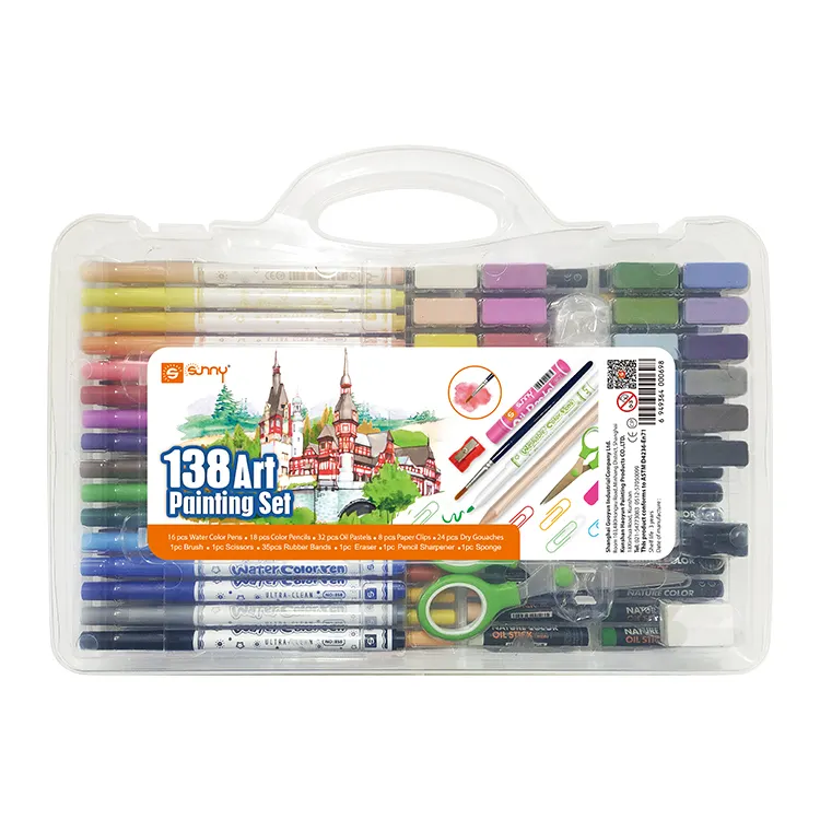 Shanghai Guoyun Factory produced 138 pcs school accessories stationery items art set paintings