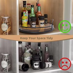 Wooden Round <b>Spice</b> <b>Rack</b> With Handle <b>Rotating</b> Kitchen Storage Tray For <b>Spices</b> And Snacks Brown L Size - Product Image 4