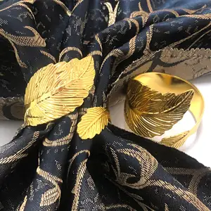 餐巾环金色金属叶子餐巾扣支架，用于餐桌装饰斋月复活节、情人节、圣诞节、婚礼