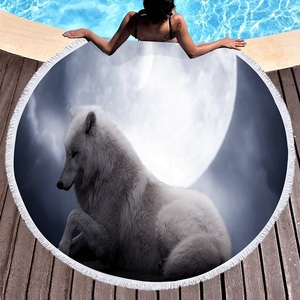 Personnaliser comprimé jetable à séchage rapide natation Gym Camping grande serviette de plage ronde Galaxy Wolf 3D imprimé serviettes de bain - Product Image 2