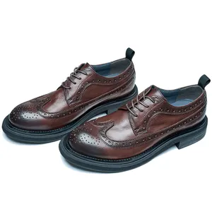 Zapatos oxford de cuero para hombre, calzado de negocios con suelas de goma, oferta