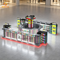 Muebles de Lujo para Tienda de Reparación de Teléfonos, Color Negro y Rojo, Diseño de Isla para Mostrador de Tienda de Celulares, Vitrina de Vidrio para Exhibición de Teléfonos