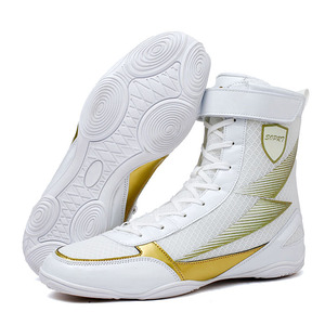 Wrestling Shoes High Top Mesh Upper Rubber Outsole Unisex Spring Training Combat Sanda Boxing K003 White - Product Image 4