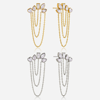 Boucles d'oreilles pendantes géométriques J&D Jewelry avec chaîne superposée et pampille en acier inoxydable plaqué or pour femme