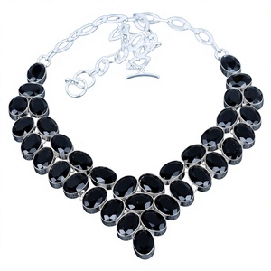 Silver Plated <b>Statement</b> <b>Necklace</b> Women's Oval Black Cubic Zirconia Link Chain 18 Inches Party Jewelry Classic Style - Product Image 6