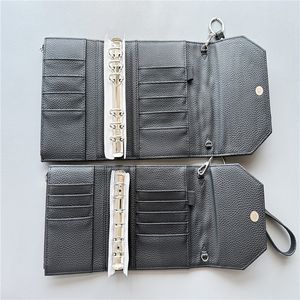 Portefeuille A6 en cuir PU matelassé noir avec 6 anneaux, dragonne, emplacements pour cartes et poche zippée pour l'organisation budgétaire et l'usage quotidien - Product Image 4