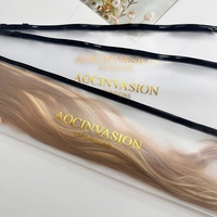 Sac en plastique de luxe imprimé sur mesure avec feuille d'or pour emballage de perruques, sac à fermeture éclair en PVC givré pour extensions de cheveux