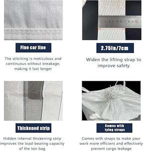 Sac en vrac Huamaohengchun - Capacité de 2650 lb, 39x39x39 pouces, Polypropylène (PP), Ouverture supérieure, Blanc, Rectangulaire, Réutilisable, Lot de 1 - Product Image 3