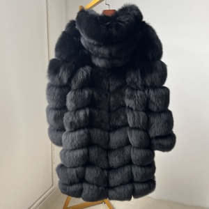 Giacca in Vera <span class=keywords><strong>Pelliccia</strong></span> di Volpe <span class=keywords><strong>Nera</strong></span> di Alta Qualità <span class=keywords><strong>con</strong></span> <span class=keywords><strong>Cappuccio</strong></span>, Cappotto Lungo e Soffice da Donna, Abbigliamento Invernale in Vera <span class=keywords><strong>Pelliccia</strong></span> - Product Image 2