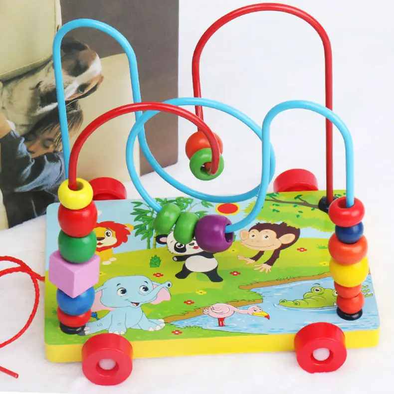 نوعين من الخرز مقطورة صغيرة الحيوانات مونتيسوري خشبية ألعاب تعليمية للأطفال