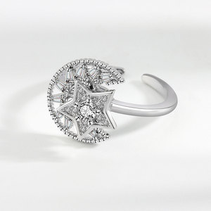 Moon and Star <strong>Diamond</strong> S925 Sterling Silver Jewelry Adjustable Fidget <strong>Spinner</strong> <strong>Ring</strong> Anxiety Relief <strong>Ring</strong> - Product Image 3