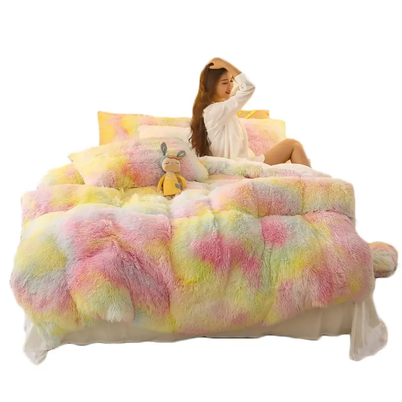 Wholesale super warm fashion bedding 3pc velvet fluffy duvet cover sets for girls