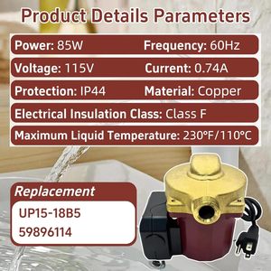 ปั๊มหมุนเวียนน้ำ 115V 1/25 แรงม้า 1/2 นิ้ว ข้อต่อแบบ Sweat End ทองเหลือง ระบบเปิด ใช้แทนรุ่น Up15-18B5 ได้ - Product Image 3