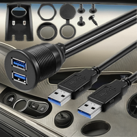 Câble d'extension USB 3.0 double mâle-femelle noir à 2 ports pour montage encastré sur panneau de voiture avec blindage tressé et gaine en PVC