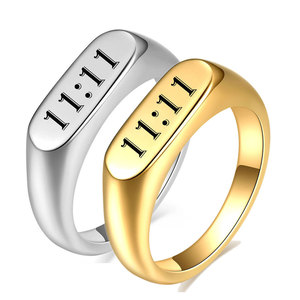 Minimalist 11:11 Oval Stainless Steel <b>Ring</b> 18K Gold Plated Unisex Fashion Jewelry Gift for Men Women - Product Image 1