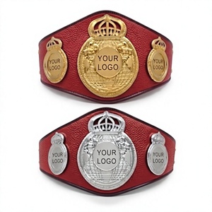Ceinture de championnat de boxe personnalisée, or, argent, métal, ceinture de titre d'arts martiaux, cuir PU rouge, unisexe, durable - Product Image 1