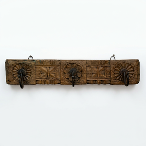 Vintage <b>Wooden</b> Floral Wall Hook Panel <b>Hand</b> Carved Three Hook Hanger for Coats Keys Scarves and Home Decor - Product Image 1