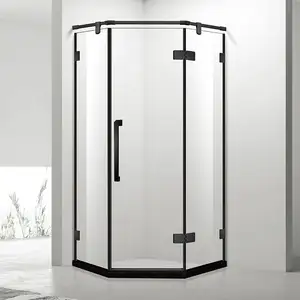 Luxury Diamond-Shaped Framed Tempered Glass Steam Shower Cabin With Round Sector Open Single-Door