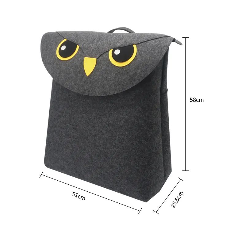 2020 New arrival cute design baby toy storage basket woven grey felt owl design laundry basket hamper