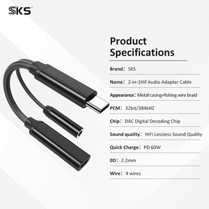 SKS USB Typ C 3,5mm Audio-Adapter HiFi DAC 32bit/384Khz PD 60W Schnellladung Nylon-Ummanteltes Kabel Mikrofon Lautsprecher ALC5686 - Product Image 3