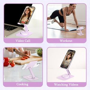 Support de téléphone portable en métal réglable en hauteur, pliable à 360°, avec logo personnalisé °   Support rotatif avec base antidérapante pour plusieurs appareils - Product Image 4