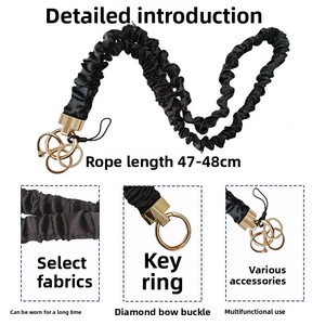 Cordon de cou large pour téléphone, lanière d'identification de bureau, boucle fixe en T couleur or, porte-clés élastique en satin 91003 - Product Image 1