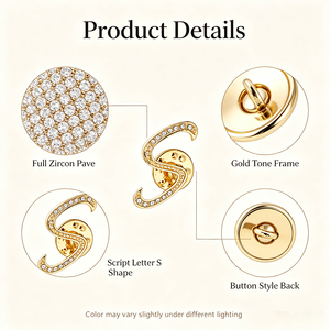 Broche personnalisée de luxe pour femme, lettre S, en alliage plaqué zircon, entièrement sertie de zircons, accessoire de mode haut de gamme pour occasions spéciales - Product Image 2