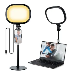 12W LED Desk Portable Video Stand Soft Studio Recording Light for Selfie Streaming Vlogging Video Conference Online Gaming