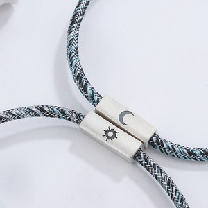 Couple Bracelets Sun Moon Pattern Woven Cord Tibetan Silver Jewelry Gift For Lovers Summer Style - Product Image 2