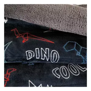 Couverture d'hiver double ou simple Jurassic XL, imprimé dinosaure, réversible, noire, pour adulte, rectangulaire - Product Image 6