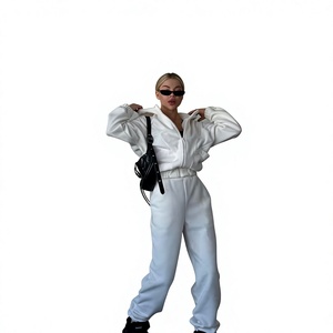 Custom Women's White Tracksuit Set Zip <b>Jacket</b> Wide Leg Pants Matching Two Piece Sportswear Casual Streetwear Wholesale Apparel - Product Image 1