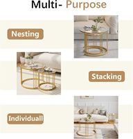 Table basse gigogne, ensemble de 2 tables basses rondes, plateau en verre, structure en métal, tables centrales pour salon, chambre, balcon, doré