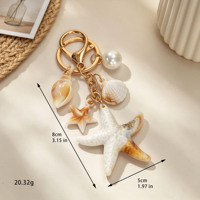 Porte-clés élégant style crème coquillage, breloque de sac en métal étoile de mer et conque pour femme, décoration de sac à main d'été, cadeau