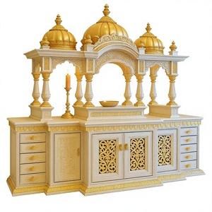 Grand Carved Wooden <b>Mandir</b> for Swaminarayan Temple Royal Wooden Temple for Prayer Hall Premium White Golden Carved <b>Mandir</b> USA - Product Image 4
