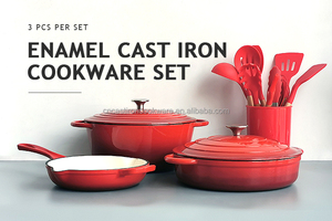 6 "8" 10 "12" エナメル鋳鉄グリル/フライパン3個セット - Product Image 6