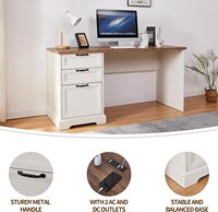 Bureau en bois de style farmhouse exécutif avec armoire à classeurs réglable, station de charge et tiroirs de rangement - Ensemble de bureau informatique pour le bureau à domicile