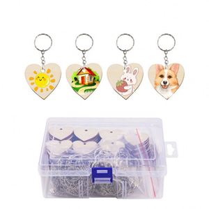 Diy Craft Supplies Unfinished <b>Blank</b> Heart-Shaped Wooden Keychain <b>Key</b> Tags Set - Product Image 1