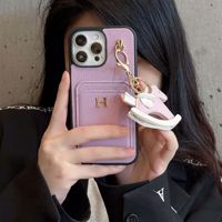 Étui de téléphone DYL pour 17 Pro Max, style streetwear mince, antichoc, avec porte-cartes, motif cheval à bascule, portefeuille mignon en cuir véritable