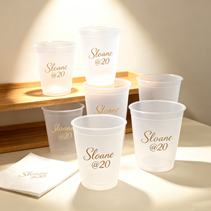แก้วน้ำพลาสติกแบบแข็ง PP ขนาด 12oz 16oz 20oz แบบกำหนดเองได้ ใช้ซ้ำได้ สำหรับงานปาร์ตี้ น้ำผลไม้ ค็อกเทล น้ำเปล่า พร้อมผ้าเช็ดปาก - Product Image 1