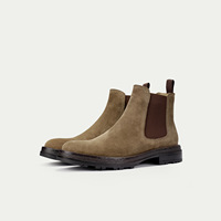VOGU Sepatu Bot Pria untuk Musim Gugur/Dingin, Model Slip-On dari Kulit Suede Sapi, Sepatu Bot Pendek dengan Ujung Bulat untuk Remaja, Klasik Retro Anti-Selip.