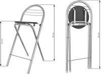 Tabouret de bar haut pliant noir argenté avec dossier et repose-pieds chaise de bar pour cuisine petit déjeuner