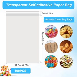 Sacs en cellophane transparents auto-adhésifs 4,5x5,5 pouces, sacs OPP refermables pour emballage de friandises, cadeaux de mariage, lot de 100 - Product Image 2