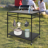 JH-Mech-Four à pizza de jardin extérieur à plat, table avec 4 crochets, 2 roues pour patio, chariot mobile multifonctionnel en métal